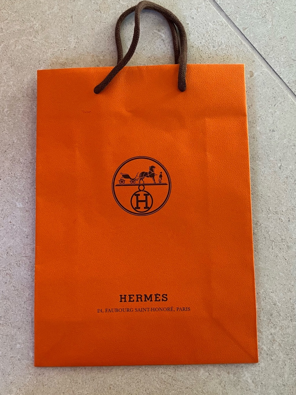 Hermes Orange Paper Shopping Bag with Brown Rope Handles
